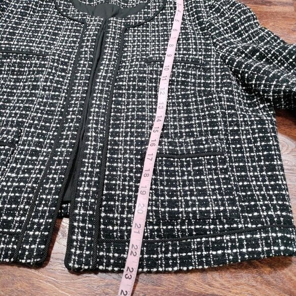 Ann Taylor Tweed Long Sleeve Open Office Work Preppy Blazer Jacket Black US 18 - Picture 10 of 14